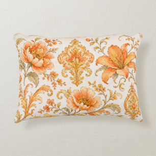 Almofada Decorativa Padrão Floral Barroco Vintage – Laranja Quente /Do