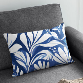 Almofada Decorativa Padrão Floral Botânico Aquarela Azul