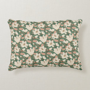 Almofada Decorativa Padrão Floral Botânico de Beige Lily Verde