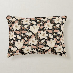 Almofada Decorativa Padrão Floral Botânico Negro Beige Lily