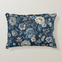 Padrão Floral Botânico Vintage Azul Marinho