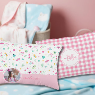 Almofada Decorativa Padrão Floral Branco Cor-de-Rosa Esbranquiçada Com