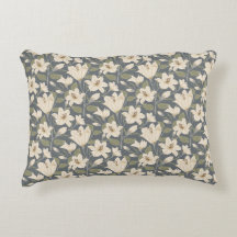 Padrão Floral de Beige Lily Cinza Azul Botânica