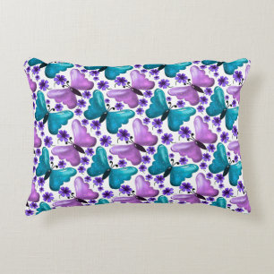 Almofada Decorativa Padrão floral de borboleta azul-verde e roxo