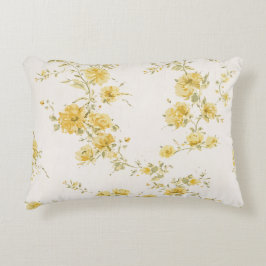 Almofada Decorativa Padrão Floral de Rosas Amarelas Vintage Elegante