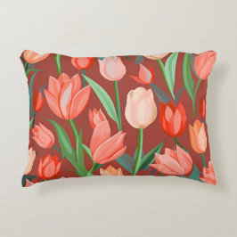 Almofada Decorativa Padrão Floral de Tulipa Elegante – Primavera Verme