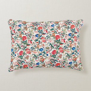 Almofada Decorativa Padrão Floral do século XIX Vermelho Verde Azul