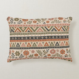 Almofada Decorativa Padrão Floral Geométrico Boho Folk Sem Costura