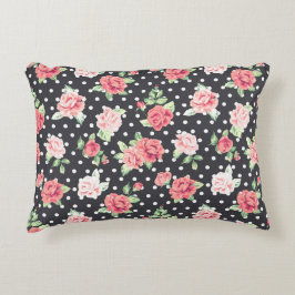 Almofada Decorativa Padrão Floral Ponto de Bolha Branco em Fundo Preto