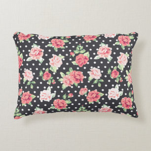 Almofada Decorativa Padrão Floral Ponto de Bolha Branco em Fundo Preto