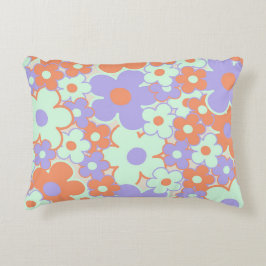 Almofada Decorativa Padrão Floral Retro Y2K Laranja Roxo Azul 70s