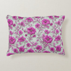 Almofada Decorativa Padrão Floral Rosa Vibrante Com Flores Magenta