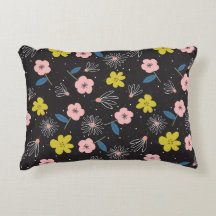 Padrão Floral Simples de Ilustração Preta e Rosa