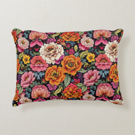 Almofada Decorativa Padrão floral vintage com cores ousadas em preto