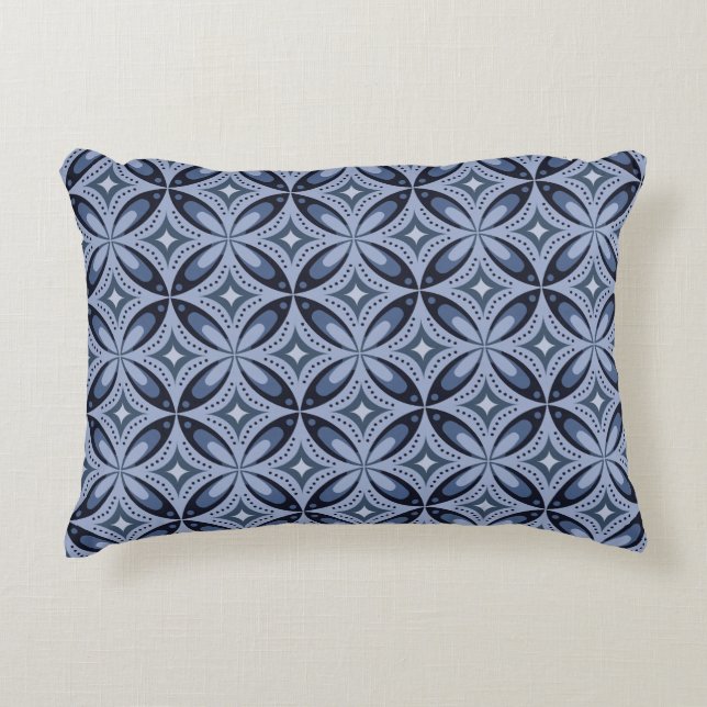 Almofada Decorativa Padrão Geométrico Azul Estilo Retro (Frente)
