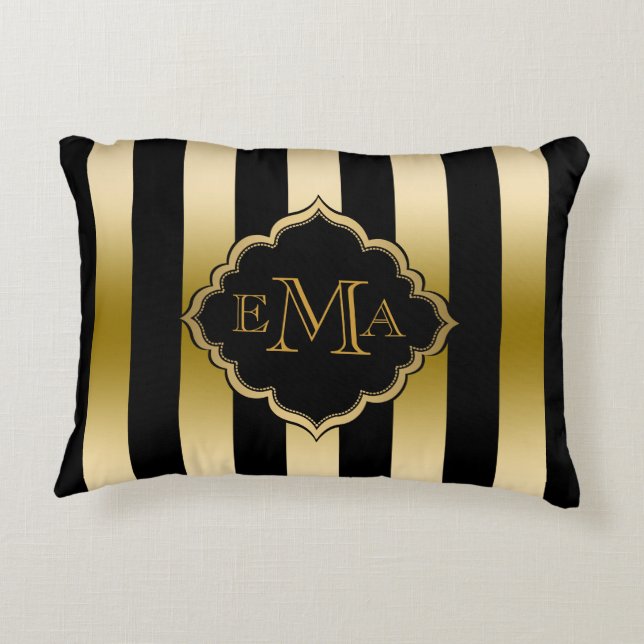 Almofada Decorativa Padrão Geométrico Dourado e Preto de Stripes (Verso)