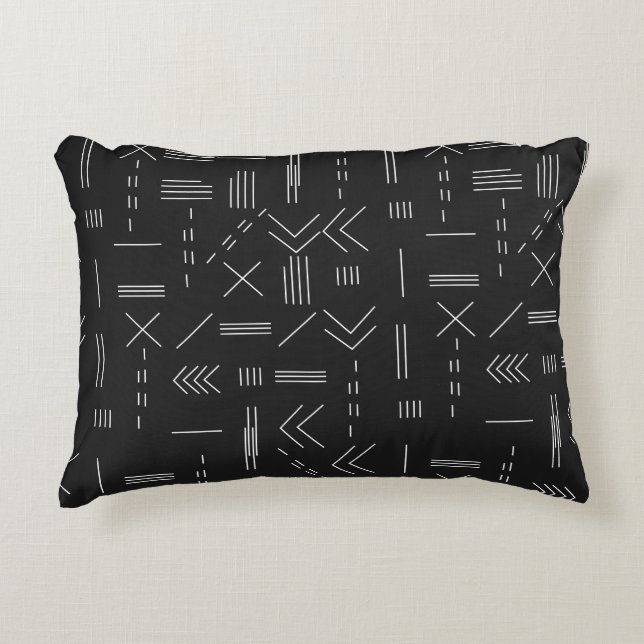 Almofada Decorativa Padrão Geométrico Moderno, Gordo Branco Negro (Frente)