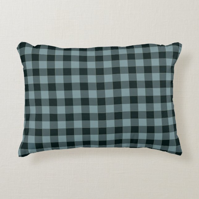 Almofada Decorativa Padrão Gingham Preto Azul Verificado (Frente)