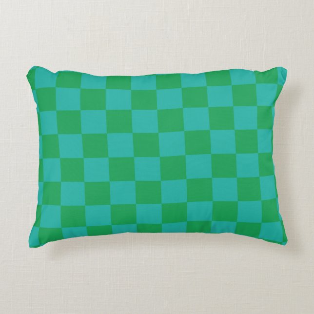 Almofada Decorativa Padrão Gingham Verde Azul Verificado (Frente)