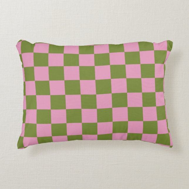 Almofada Decorativa Padrão Gingham Verdejado Rosa (Frente)