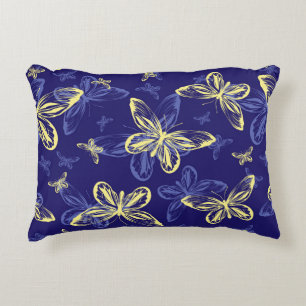 Almofada Decorativa Padrão Ilustrado de Borboleta Azul e Amarelo