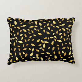 Almofada Decorativa Padrão Ilustrado de Folhas Negras e Douradas Moder