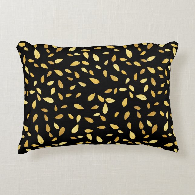 Almofada Decorativa Padrão Ilustrado de Folhas Negras e Douradas Moder (Frente)