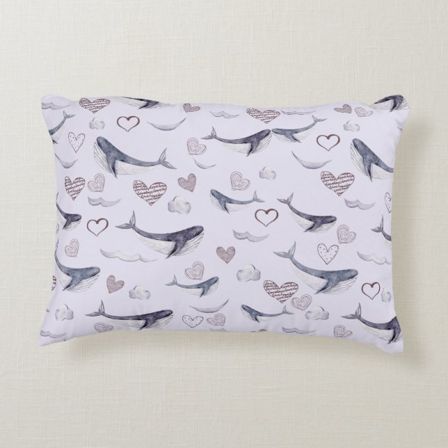 Almofada Decorativa Padrão Infantil com Baleias, Nuvens e Corações Cut (Verso)