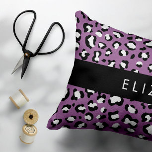 Almofada Decorativa Padrão-Leopardo, Manchas, Leopardo Roxo, Seu Nome