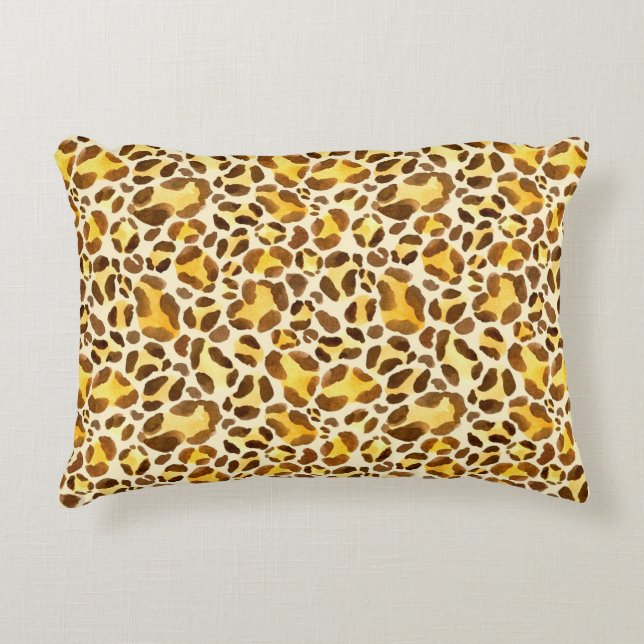 Almofada Decorativa Padrão leopardo sem costura de aquarelas (Frente)