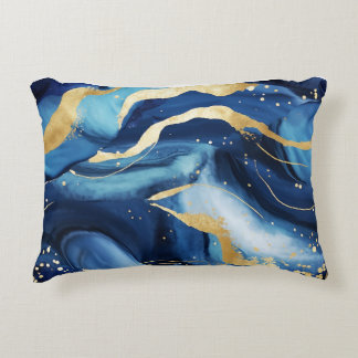 Almofada Decorativa Padrão moderno elegante de marinho de ouro azul-ma