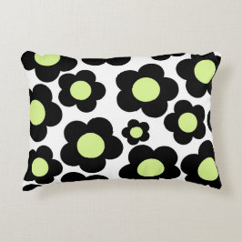 Almofada Decorativa Padrão Preto de Flor de Hippie Verde Neon