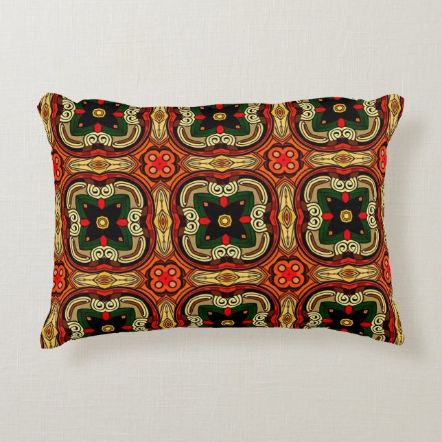 Almofada Decorativa Padrão rico vermelho, amarelo e bege Boho (Frente)