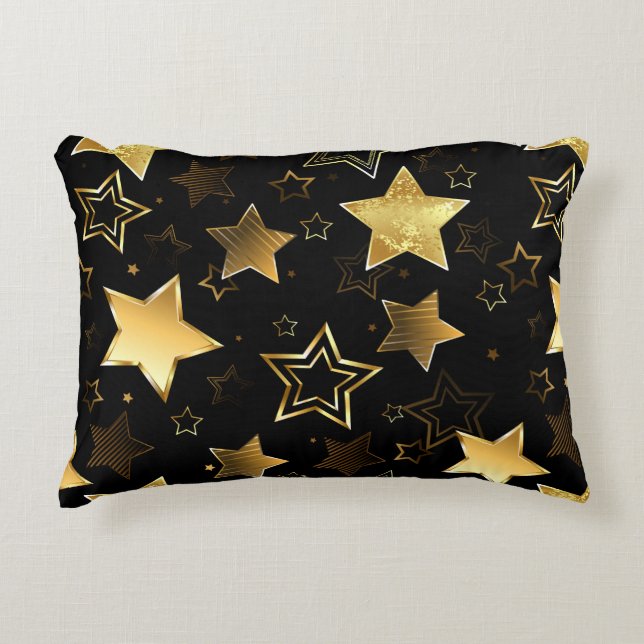 Almofada Decorativa Padrão sem costura com estrelas de Ouro (Frente)