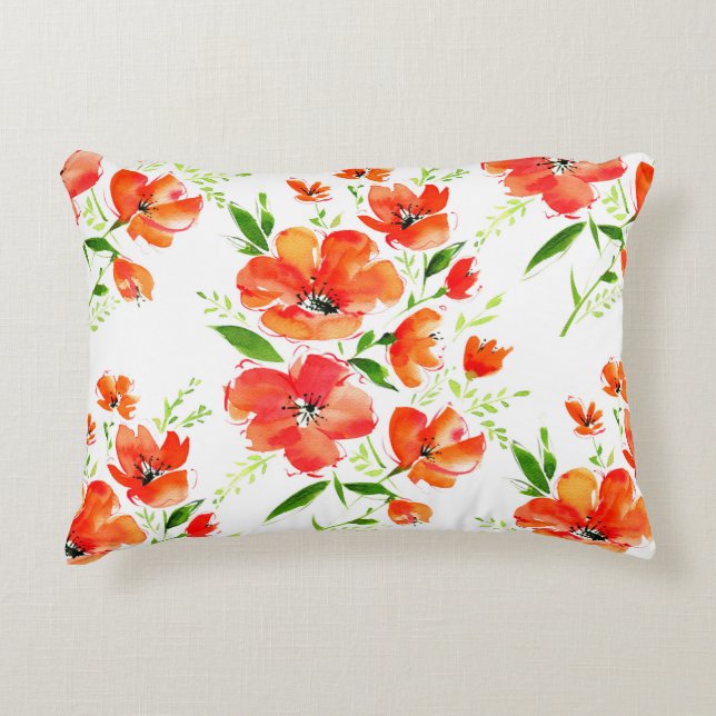Almofada Decorativa Padrão sem costura de aquarela flores de laranja (Frente)