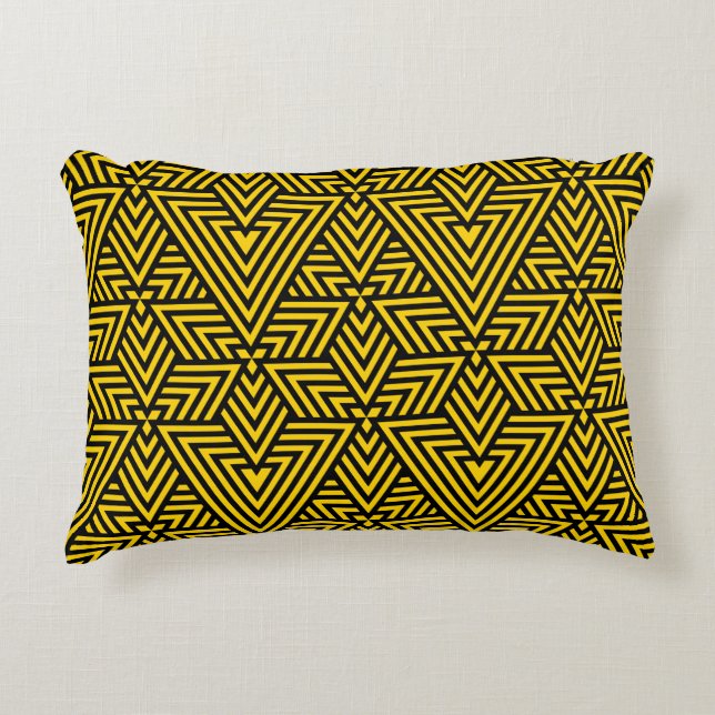 Almofada Decorativa Padrão sem costura do triângulo de arte amarela e  (Frente)