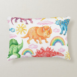 Almofada Decorativa Padrão sem costura mostrando dinossauros coloridos
