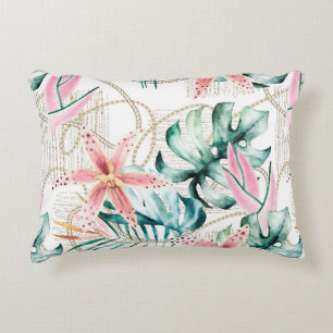 Almofada Decorativa Padrão tropical uniforme com folhas de orquídeas