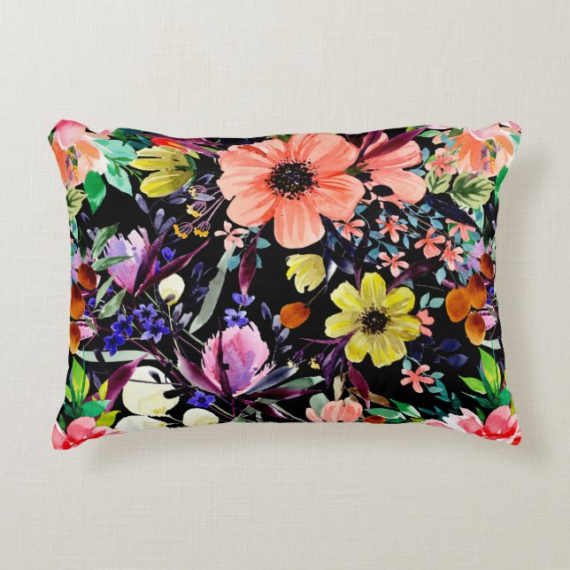 Almofada Decorativa Padrão uniforme floral de aquarelas. Diferentes bo (Frente)