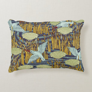 Almofada Decorativa Padrão Vintage Art Nouveau de Pássaro e Pântano