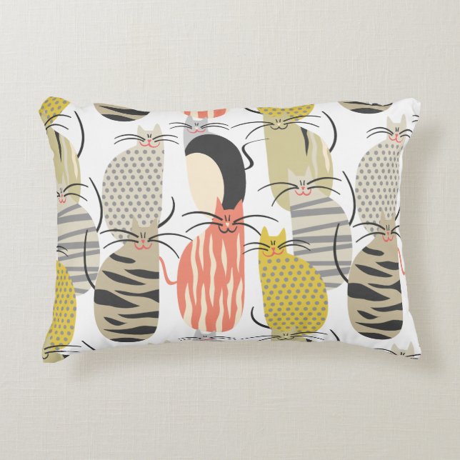 Almofada Decorativa Padrão Whimsical de Gatos Felizes (Frente)