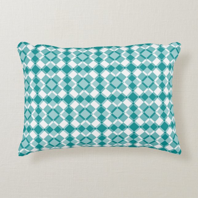 Almofada Decorativa Padrão Xadrez Argyle Branco Turquesa (Frente)