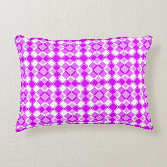 Almofada Decorativa Padrão Xadrez Argyle Rosa Branco (Frente)