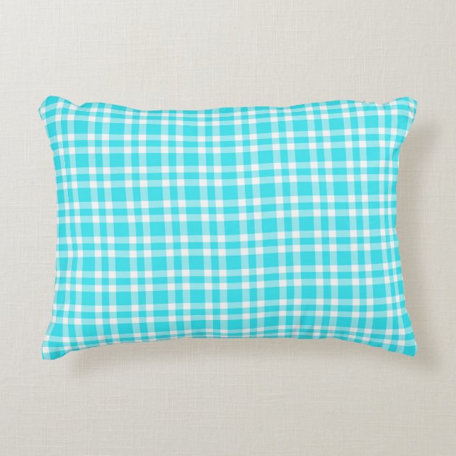 Almofada Decorativa Padrão Xadrez Azul Branco (Frente)