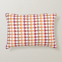 Almofada Decorativa Padrão Xadrez Diamante Gradiente Laranja Vermelho