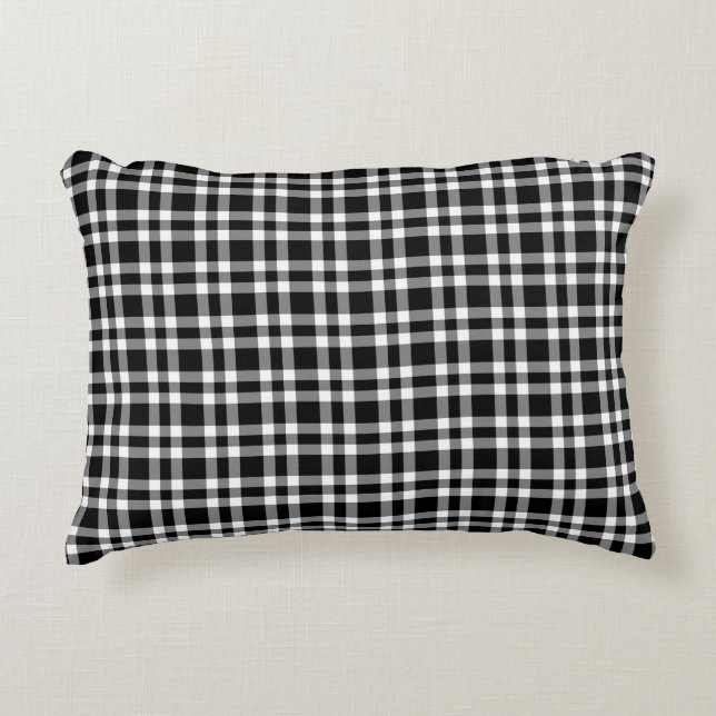 Almofada Decorativa Padrão Xadrez Preto Branco (Frente)