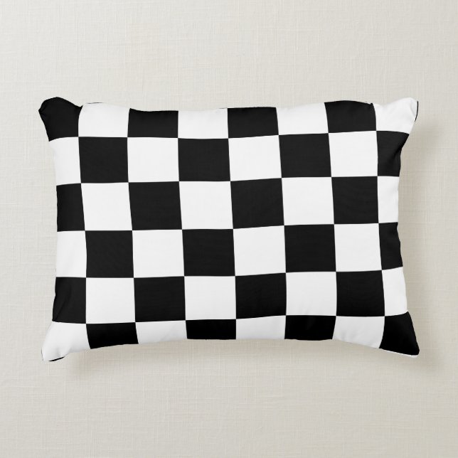 Almofada Decorativa Padrão Xadrez Preto e Branco (Frente)