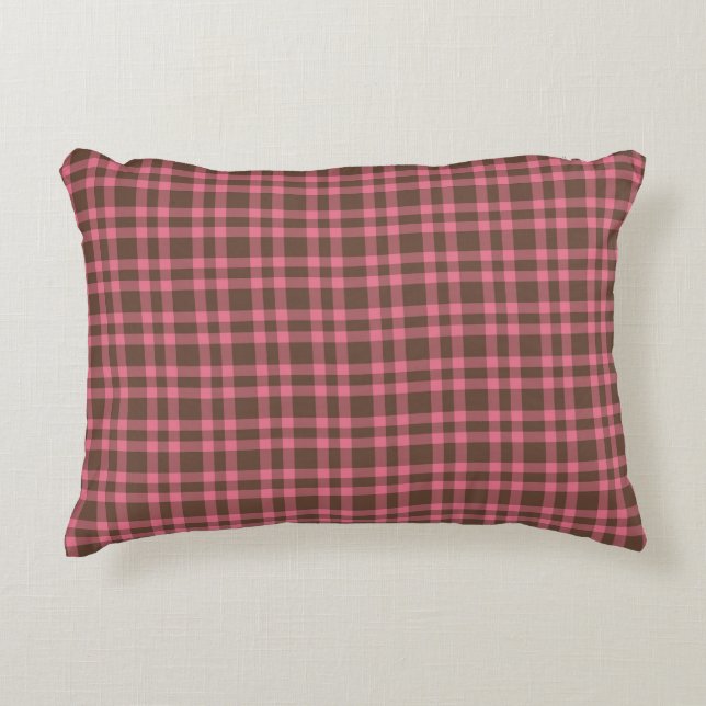 Almofada Decorativa Padrão Xadrez Rosa Marrom (Frente)