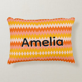 Almofada Decorativa Padrão Zig Zag Moderno Amarelo, Laranja e Branco