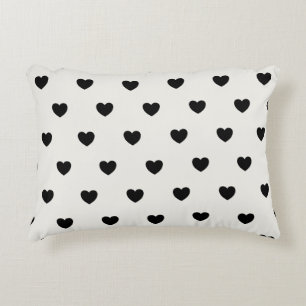 Almofada Decorativa Padrões de Corações Bonitos em Preto-Branco e B